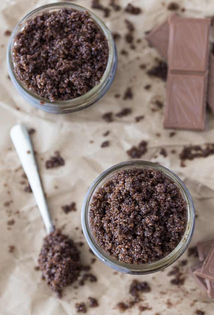 Chocolate Sugar Scrub - Luxurious and decadent! You may be tempted to eat this sweet scrub, but resist if you can. It feels amazing on your skin.
