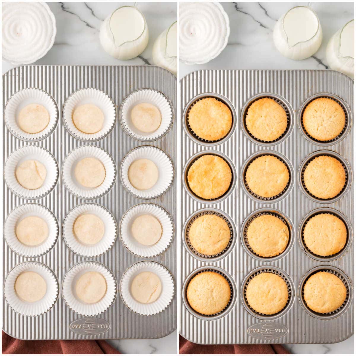 Collage of baking the cupcakes.
