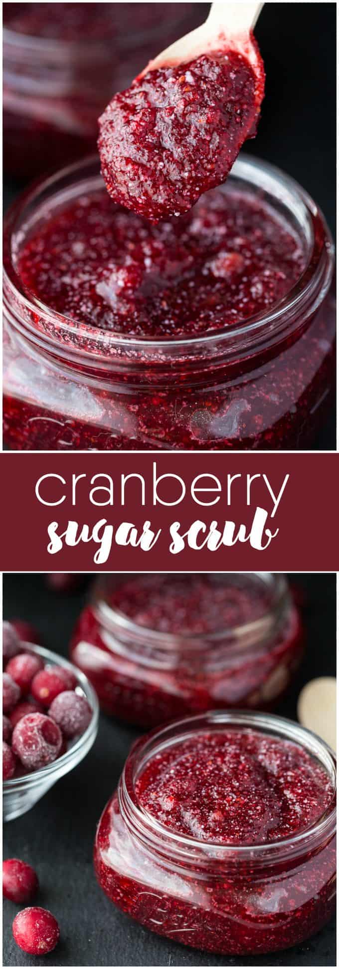 Cranberry Sugar Scrub -Save some of those holiday cranberries in your freezer and use them in this simple DIY sugar scrub recipe!