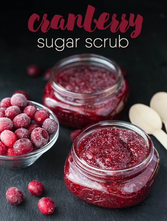 Cranberry Sugar Scrub -Save some of those holiday cranberries in your freezer and use them in this simple DIY sugar scrub recipe!