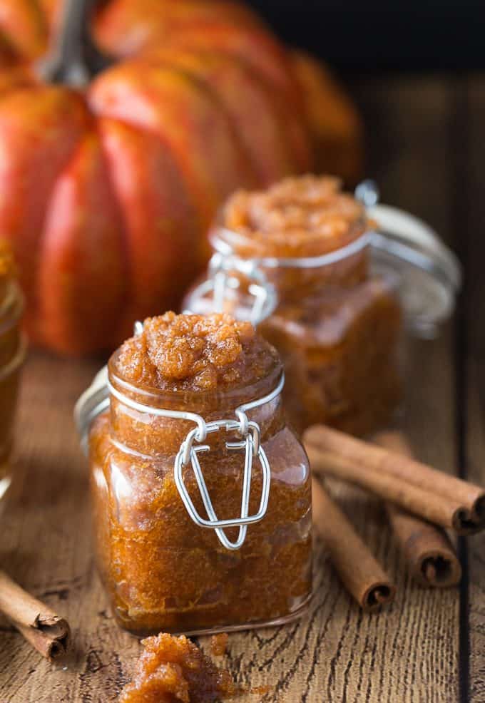 Vanilla Pumpkin Sugar Scrub - Got leftover pumpkin? Make this simple and sweet DIY beauty scrub. It feels great on your skin for exfoliating.