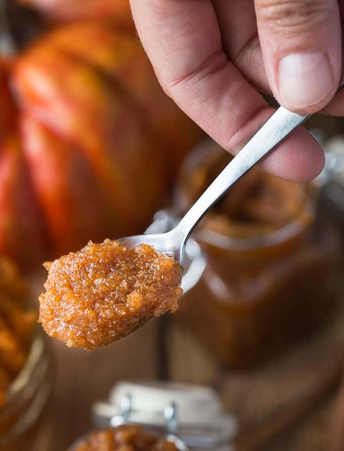 Vanilla Pumpkin Sugar Scrub - Got leftover pumpkin? Make this simple and sweet DIY beauty scrub. It feels great on your skin for exfoliating.