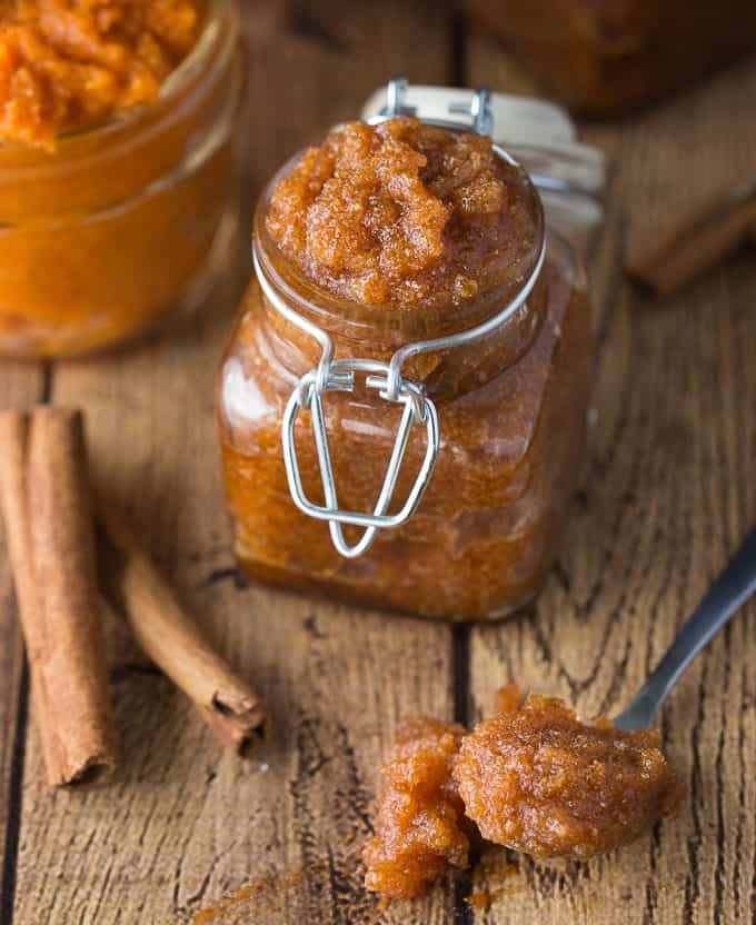 Vanilla Pumpkin Sugar Scrub - Got leftover pumpkin? Make this simple and sweet DIY beauty scrub. It feels great on your skin for exfoliating.