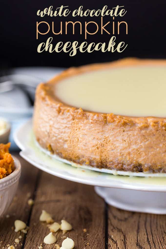 White Chocolate Pumpkin Cheesecake - The perfect fall dessert! Creamy and rich cheesecake with a pumpkin spice twist. The white chocolate glaze is the ultimate finish.