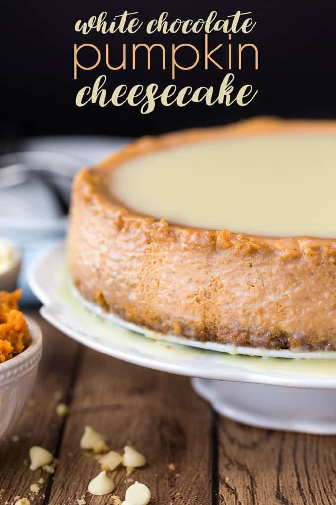 White Chocolate Pumpkin Cheesecake - The perfect fall dessert! Creamy and rich cheesecake with a pumpkin spice twist. The white chocolate glaze is the ultimate finish.
