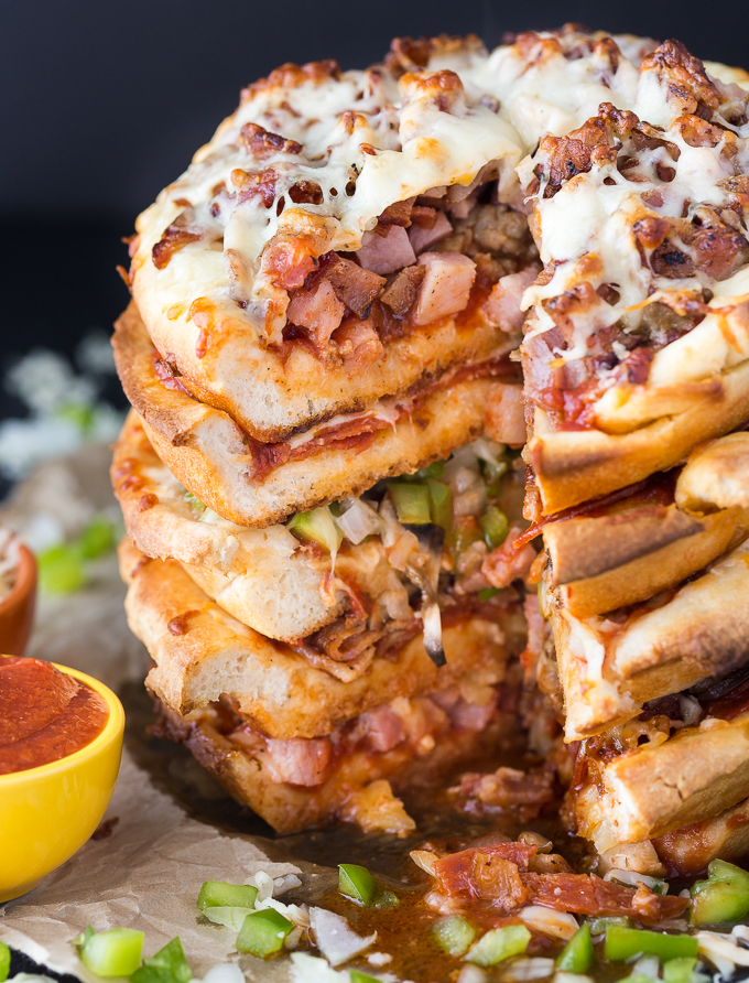 Pizza Cake - A pizza lover's dream! Every layer is a different flavor for when you can't decide between Meat Lovers and Canadian.