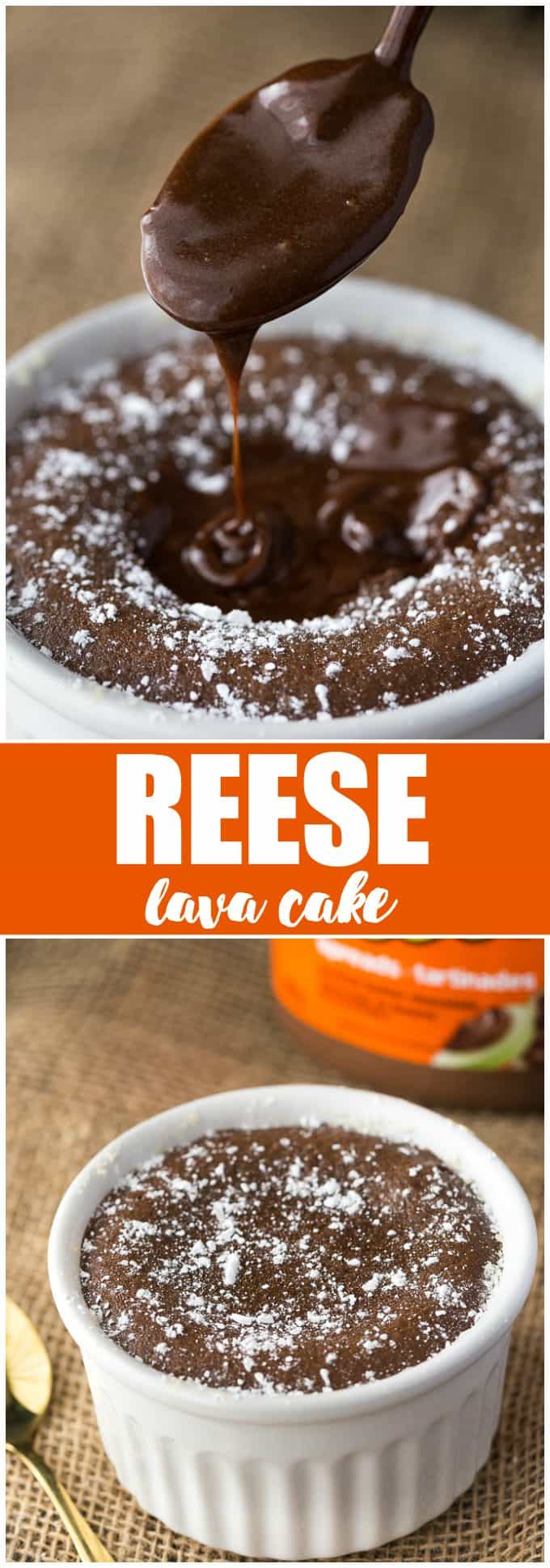 Reese Lava Cake - Decadent dessert alert! This sinfully rich chocolate cake is filled with gooey peanut butter goodness.