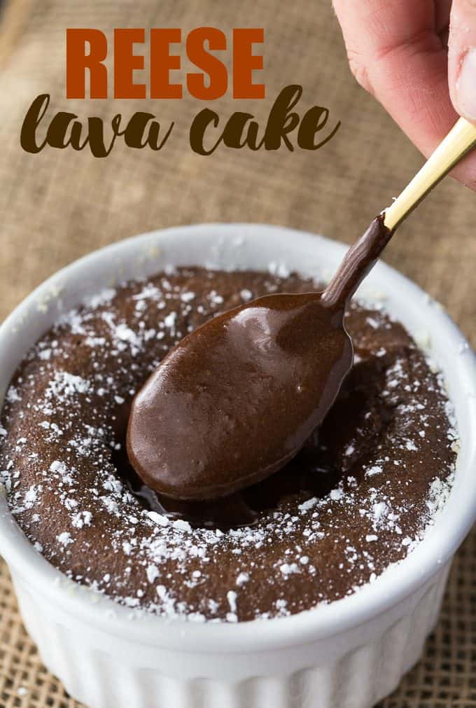 Reese Lava Cake - Decadent dessert alert! This sinfully rich chocolate cake is filled with gooey peanut butter goodness.