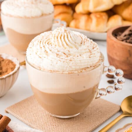 A mug of cinnamon cappuccino.