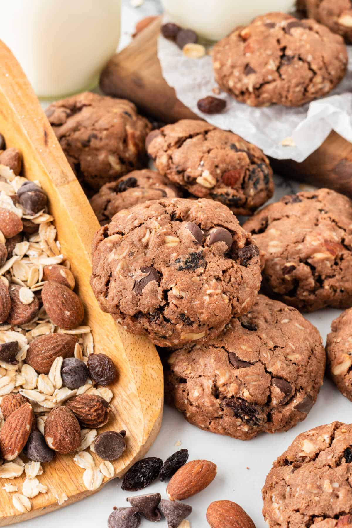 A group of cowboy cookies.