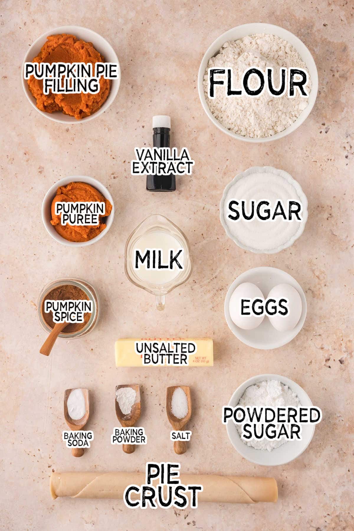 Ingredients on a brown surface.