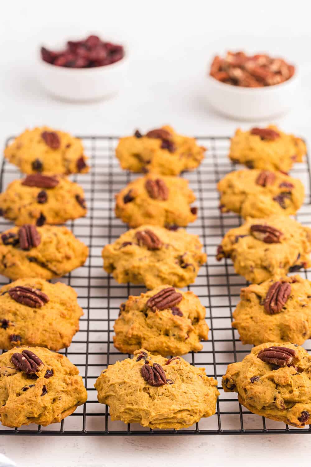 pumpkin breakfast cookies on a wire baking rack