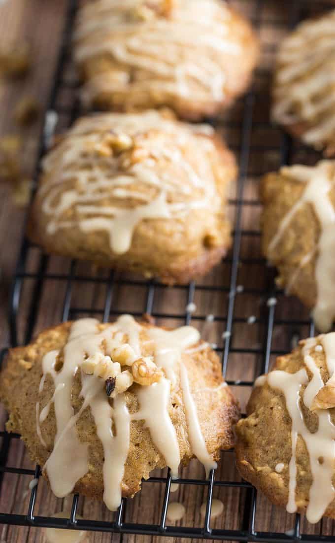 Caramel Apple Cookies - The perfect blend of cinnamon, apples and sweet caramel glaze. They practically melt in your mouth.