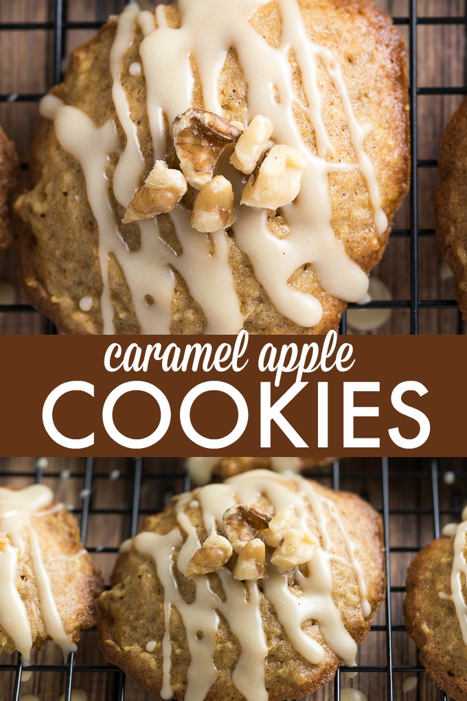 Caramel Apple Cookies - The perfect blend of cinnamon, apples and sweet caramel glaze. They practically melt in your mouth.