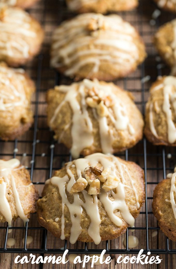 Caramel Apple Cookies - The perfect blend of cinnamon, apples and sweet caramel glaze. They practically melt in your mouth.