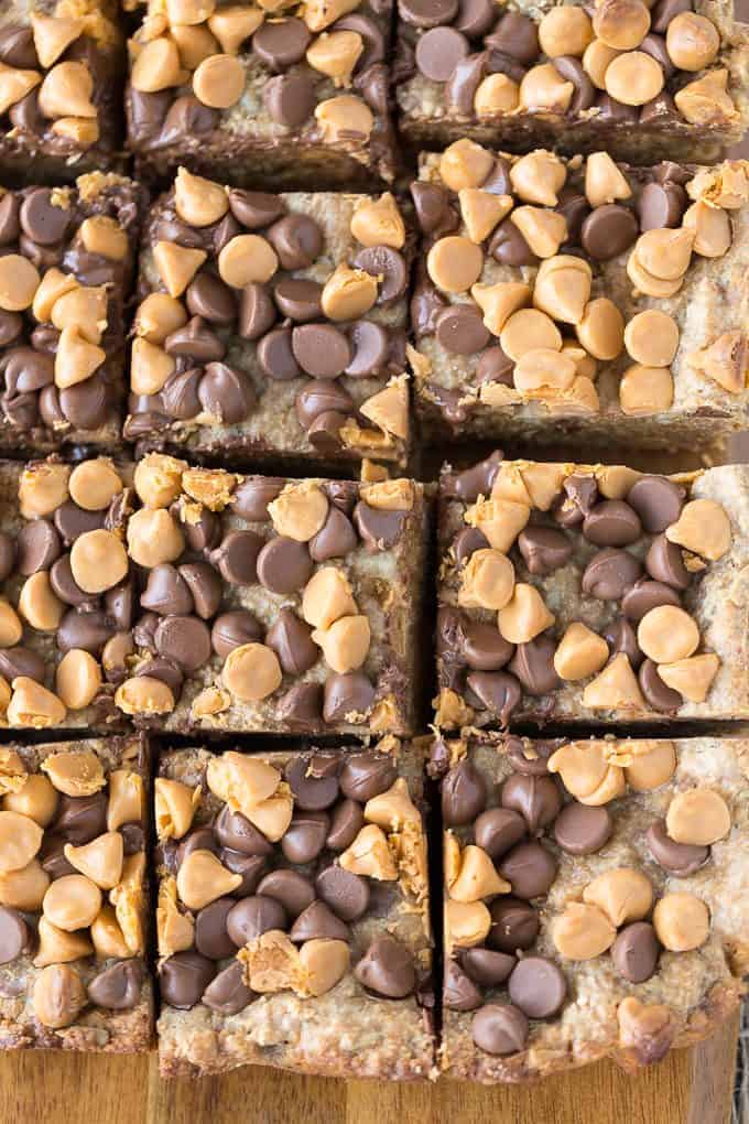 Chewy Bars - A decadent dessert with a healthy twist! These snack bars are filled with sunflower seeds and covered with gooey goodness. Made with no eggs or butter!