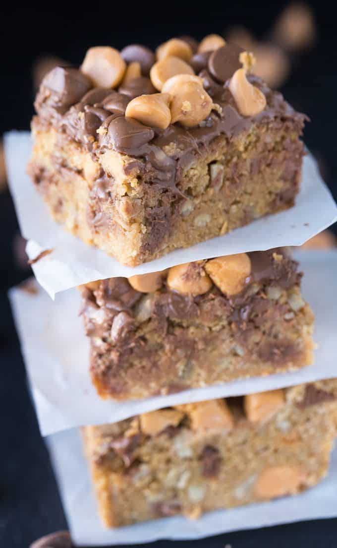 Chewy Bars - A decadent dessert with a healthy twist! These snack bars are filled with sunflower seeds and covered with gooey goodness. Made with no eggs or butter!