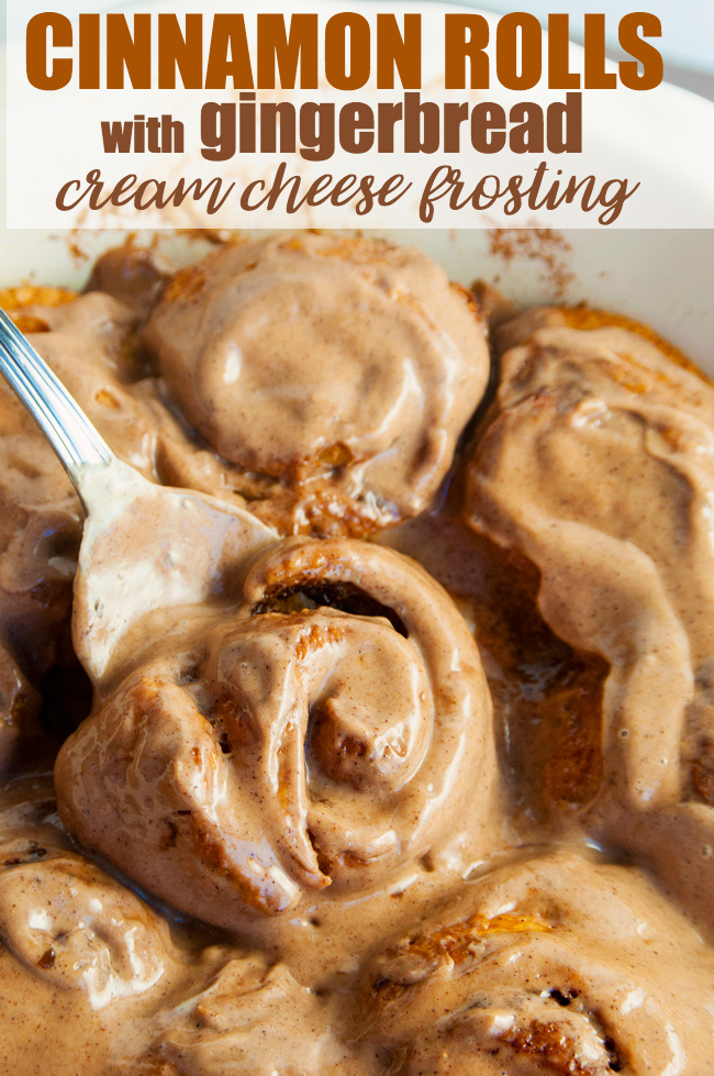 Cinnamon Rolls with Gingerbread Cream Cheese Frosting - The perfect Christmas morning breakfast! Turn those crescent rolls into a super easy, but decadent treat.