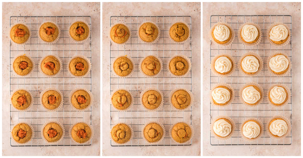 Collage of assembling the cupcakes.