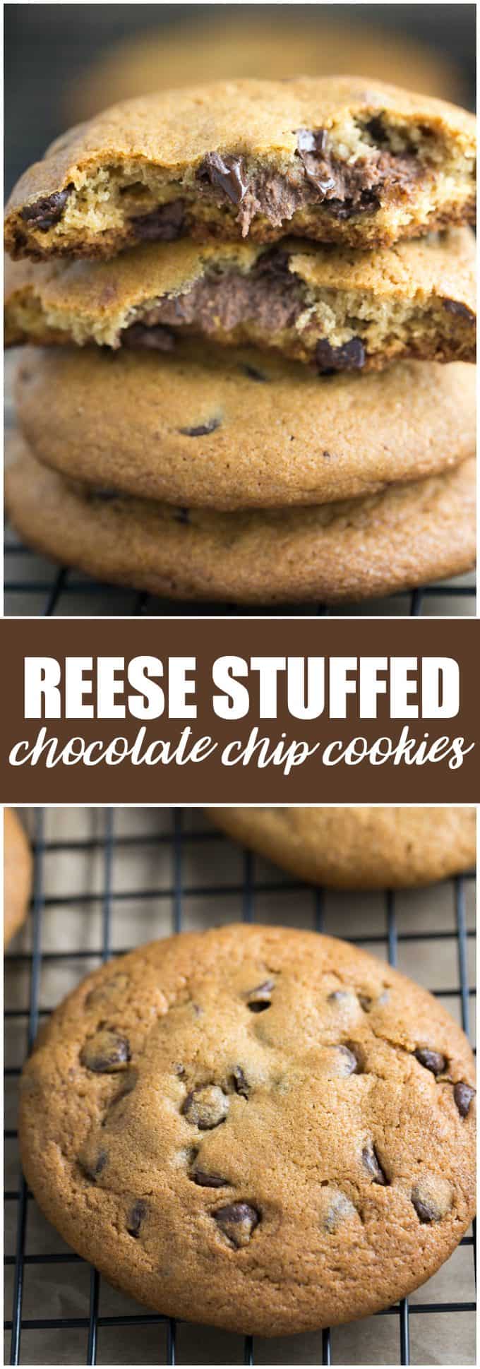 REESE Stuffed Chocolate Chip Cookies - Only TWO ingredients in this easy cookie dough hack!