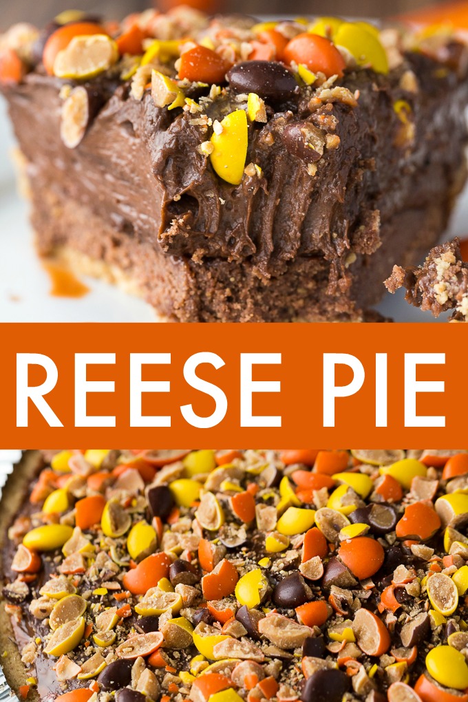 REESE Pie - This decadent no-bake dessert is all about REESE! It has a thick rich layer of REESE Spreads followed by a layer of REESE Peanut Butter Cups. Top that with a creamy, smooth chocolate/peanut butter pudding layer and a REESE'S Pieces colourful finish. 