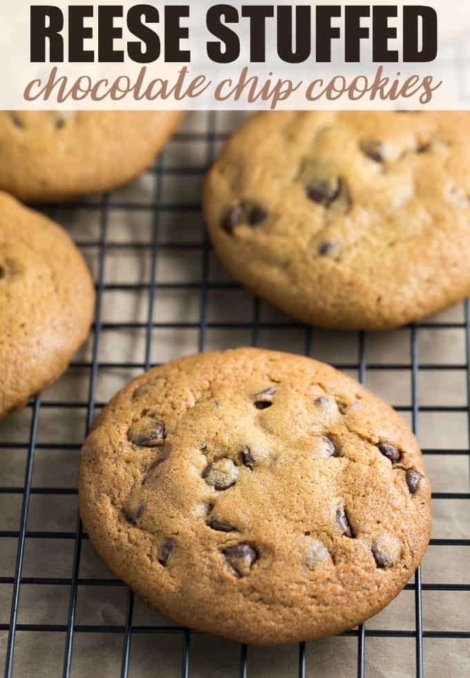 REESE Stuffed Chocolate Chip Cookies - Only TWO ingredients in this easy cookie dough hack!