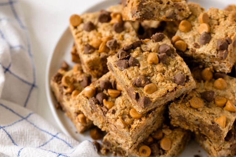 Chewy bars on a plate.