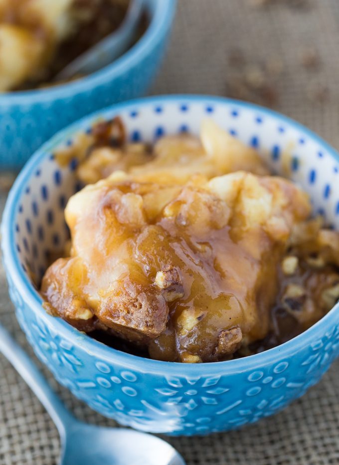 Apple Butterscotch Buns - Soft, tender buns topped with sweet apples, rich butterscotch sauce and chopped walnuts. This easy dessert will quickly become a favourite!