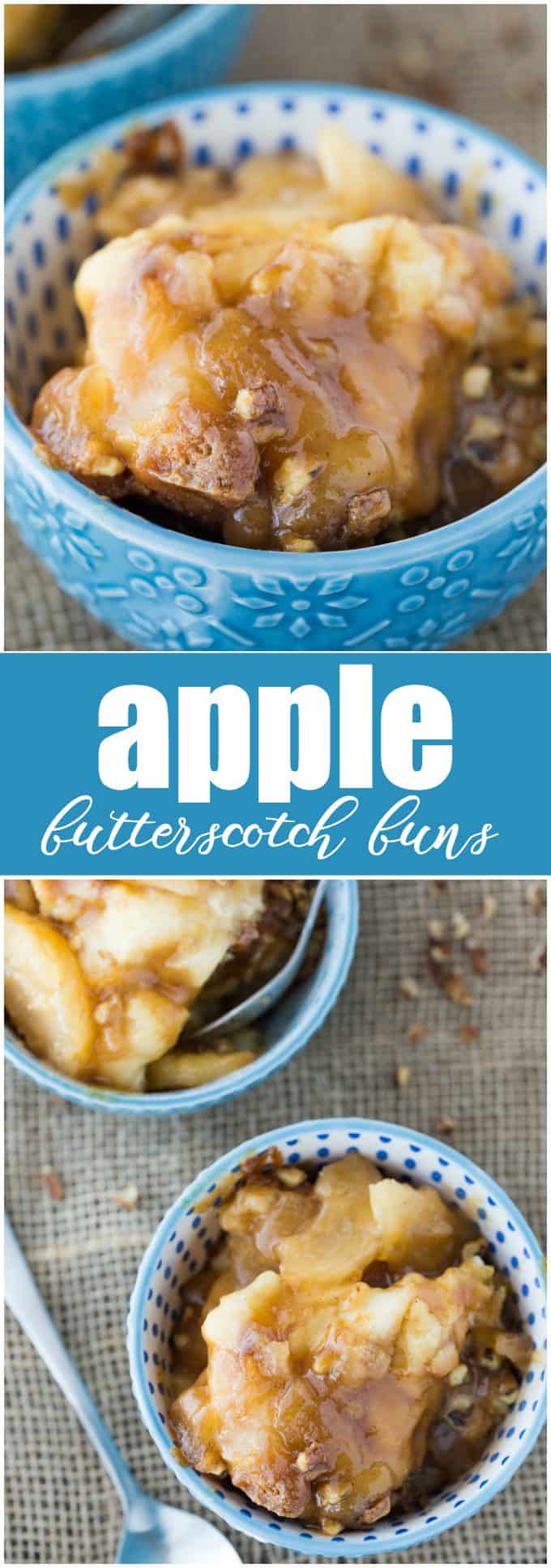 Apple Butterscotch Buns - Soft, tender buns topped with sweet apples, rich butterscotch sauce and chopped walnuts. This easy dessert will quickly become a favourite!