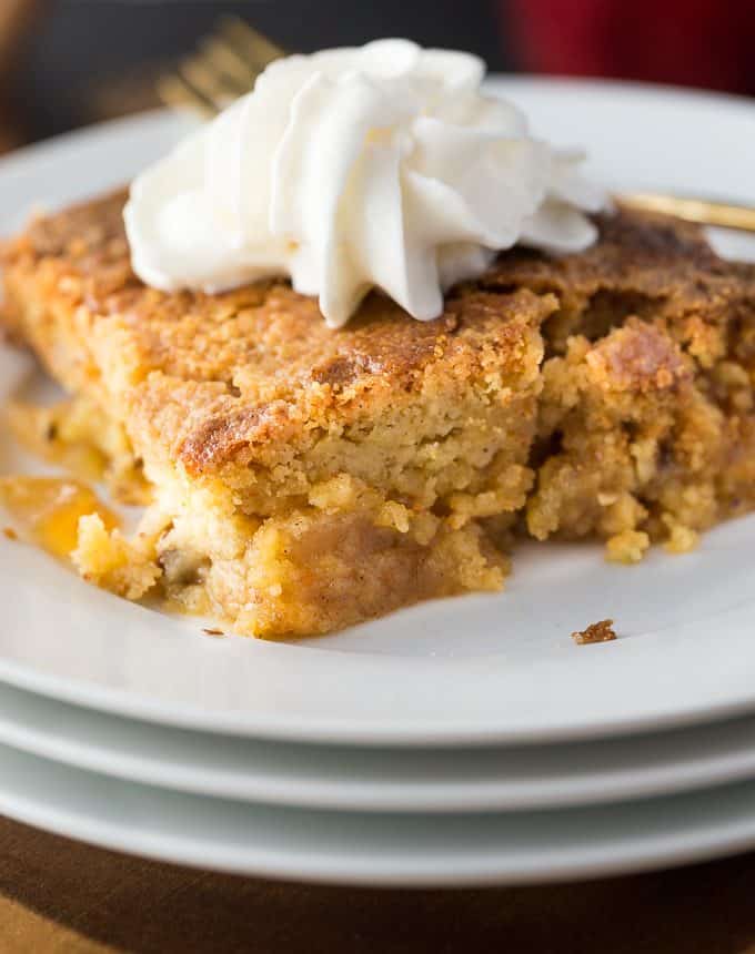 Apple Magic Dessert - Technically, a dump cake, but I prefer to call it a magic dessert. This easy recipe is made with pie filling, caramel sauce, doctored cake mix and butter.