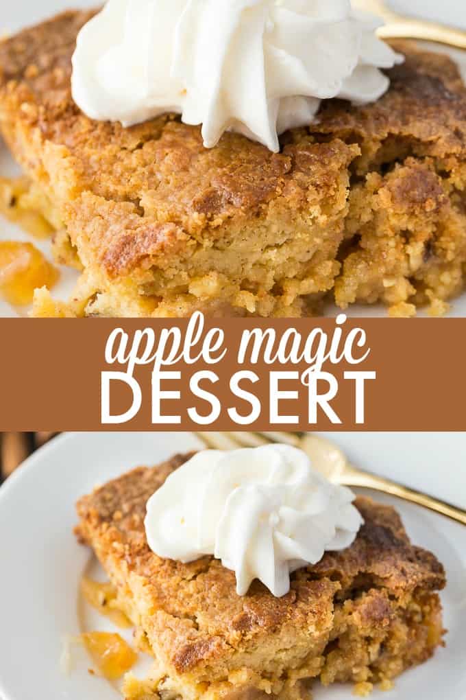 Apple Magic Dessert - Technically, a dump cake, but I prefer to call it a magic dessert. This easy recipe is made with pie filling, caramel sauce, doctored cake mix and butter.