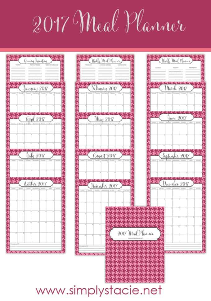 2017 Meal Planner - Meal planning saves time, money and sanity! Get your free 2017 Meal Planner printable here. It includes a weekly planner, monthly planner and more!