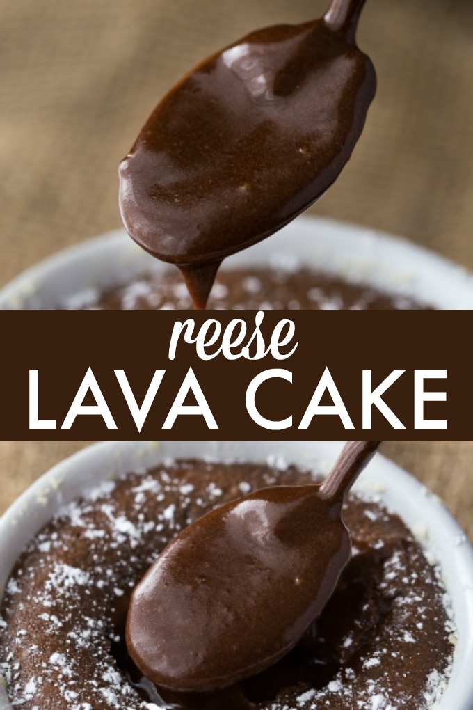 Reese Lava Cake - Decadent dessert alert! This sinfully rich chocolate cake is filled with gooey peanut butter goodness.