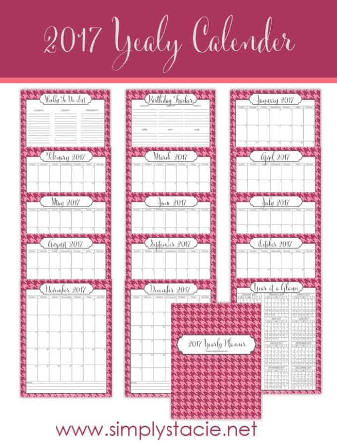 2017 Yearly Calendar Free Printable - Get organized in the new year with this 2017 Yearly Calendar free printable! It includes a birthday tracker, to-do list, monthly calendars and more.