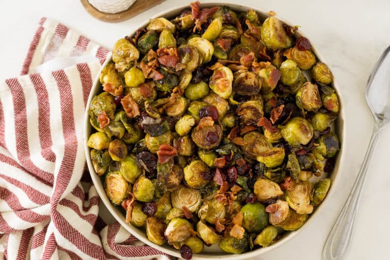 Roasted Brussel Sprouts with Cranberries & Bacon