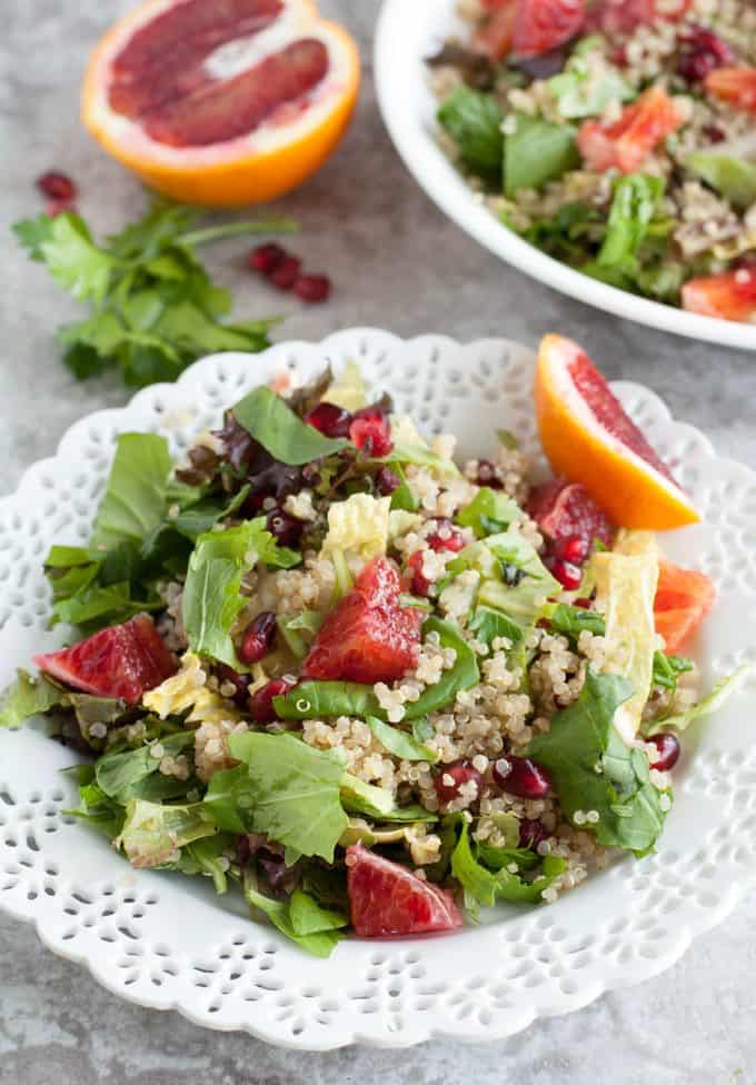 Winter Detox Salad - Light yet filling! Take a break from all the heavy winter comfort foods with this salad recipe of quinoa, pomegranate, and blood orange dressing.