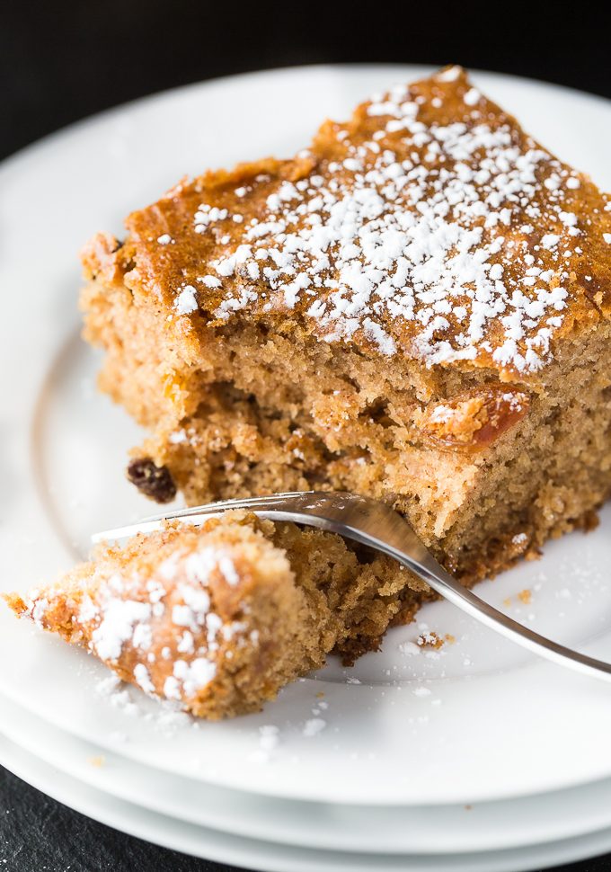 Apple Raisin Cake - This is the kind of cake I'd eat for breakfast! It tastes a little bit like a raisin bran muffin, but in a cake form. It's easy to make and so, so good!