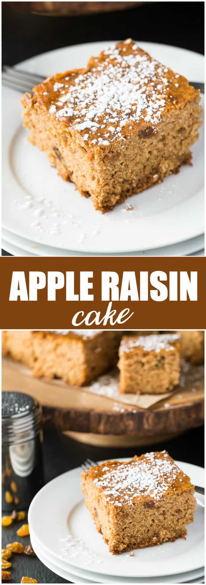 Apple Raisin Cake - This is the kind of cake I'd eat for breakfast! It tastes a little bit like a raisin bran muffin, but in a cake form. It's easy to make and so, so good!