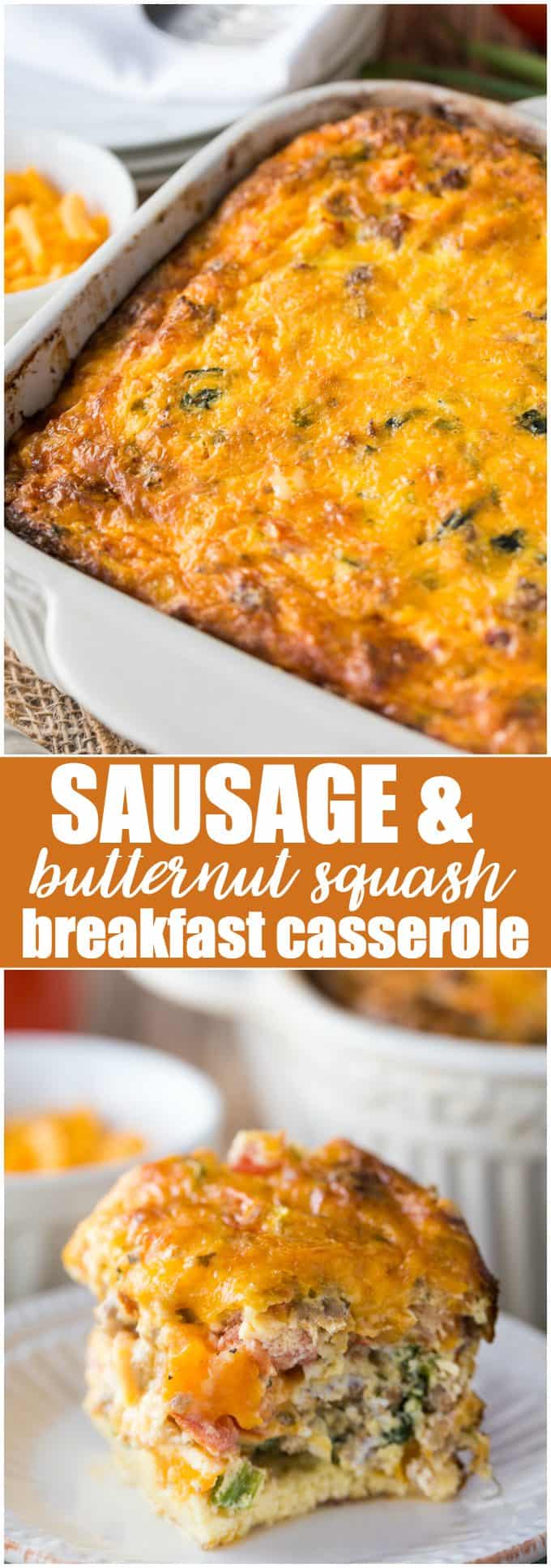 Sausage & Butternut Squash Breakfast Casserole - Butternut squash for breakfast? Yes! This sausage-laden breakfast casserole is a delicious twist on a traditional breakfast casserole.