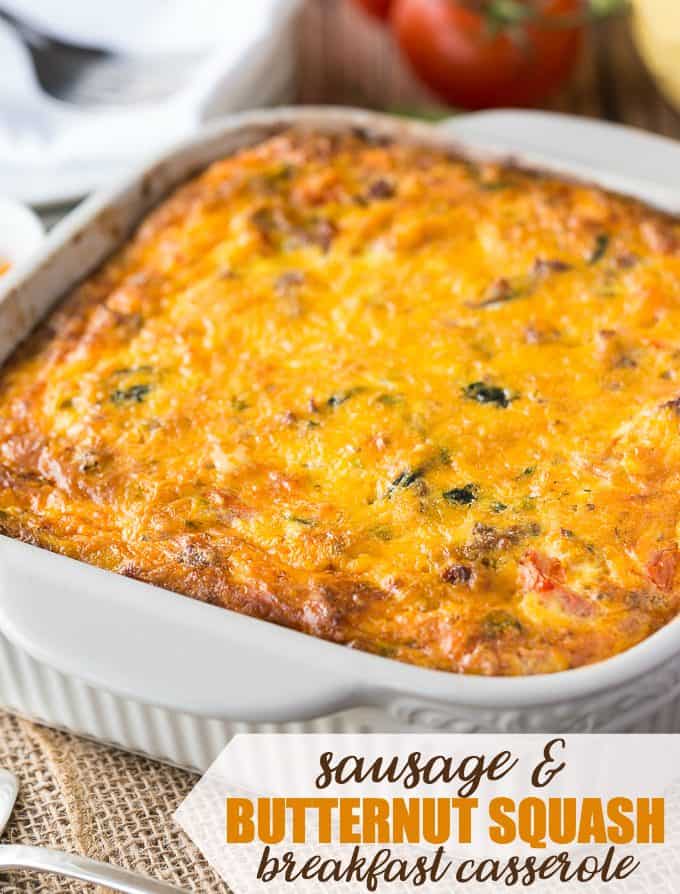 Sausage & Butternut Squash Breakfast Casserole - Butternut squash for breakfast? Yes! This sausage-laden breakfast casserole is a delicious twist on a traditional breakfast casserole.