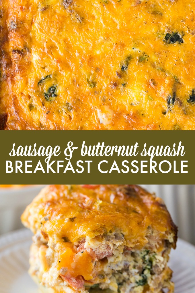 Sausage & Butternut Squash Breakfast Casserole - Butternut squash for breakfast? Yes! This sausage-laden breakfast casserole is a delicious twist on a traditional breakfast casserole.
