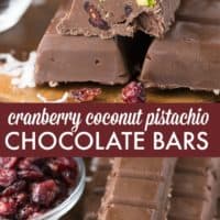 Cranberry Coconut Pistachio Chocolate Bars - Rich and festive homemade chocolate bars perfect for holiday gift giving!
