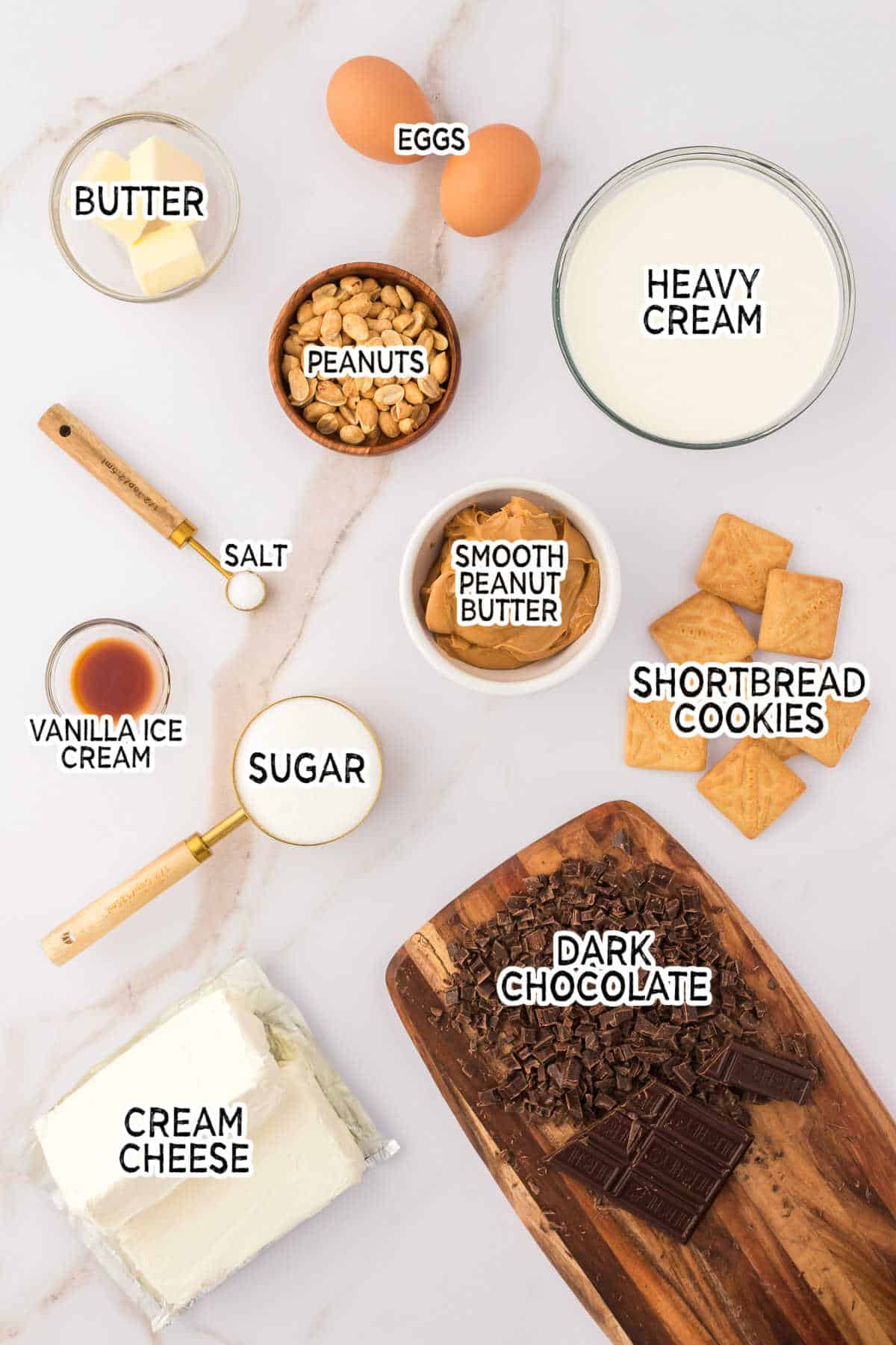Ingredients to make mini peanut butter cheesecakes.