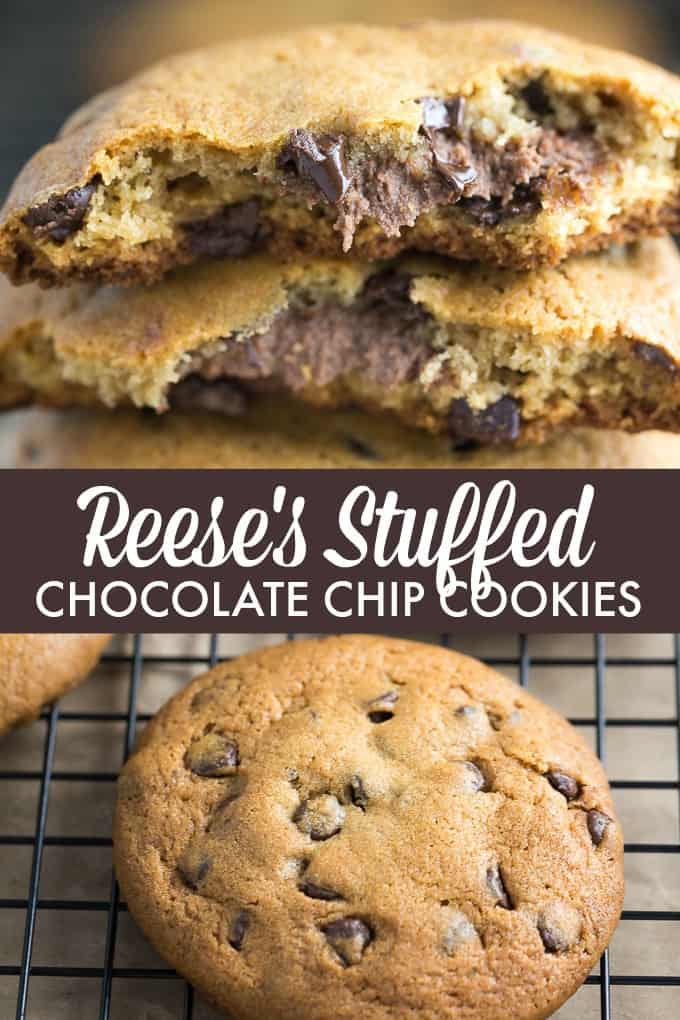 REESE Stuffed Chocolate Chip Cookies - Only TWO ingredients in this easy cookie dough hack!