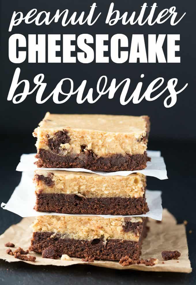 Peanut Butter Cheesecake Brownies - A rich fudgy brownie layer is topped by a smooth peanut butter cheesecake filling. This dessert tastes out of this world! 