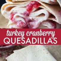 Turkey Cranberry Quesadillas - Easy peasy! Sliced turkey deli meat is smothered in creamy mayonnaise and sweet cranberry sauce.