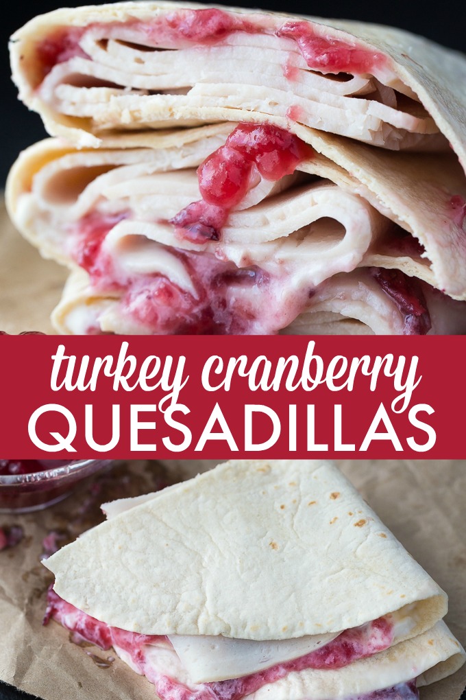 Turkey Cranberry Quesadillas - Easy peasy! Sliced turkey deli meat is smothered in creamy mayonnaise and sweet cranberry sauce. 