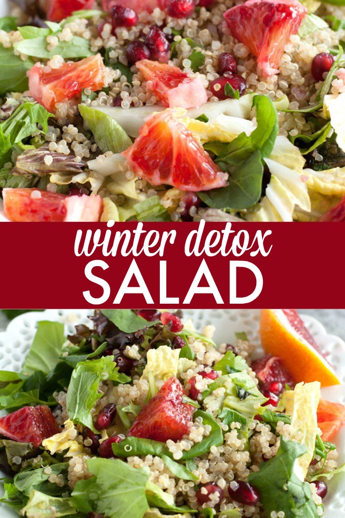 Winter Detox Salad - Light yet filling! Take a break from all the heavy winter comfort foods with this salad recipe of quinoa, pomegranate, and blood orange dressing.