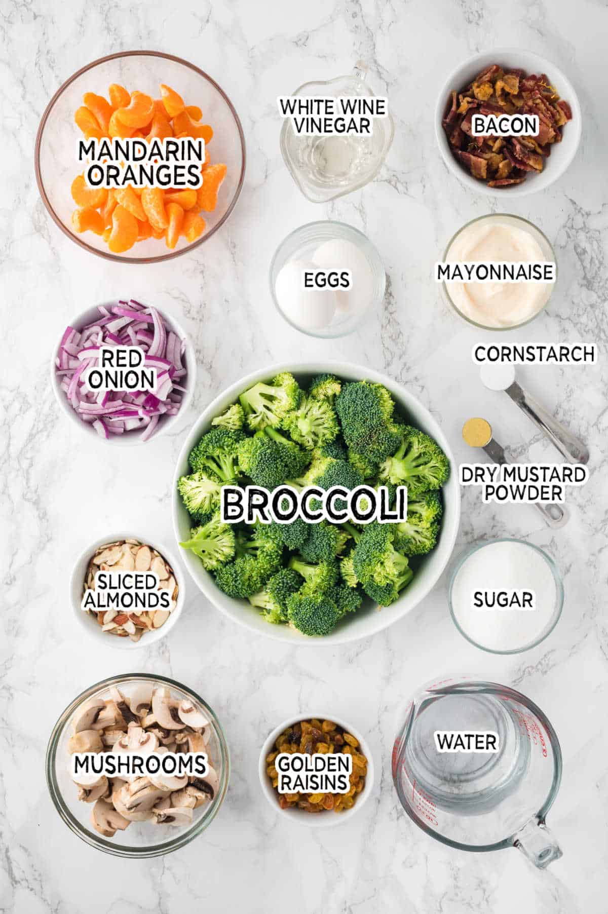 Broccoli salad ingredients.