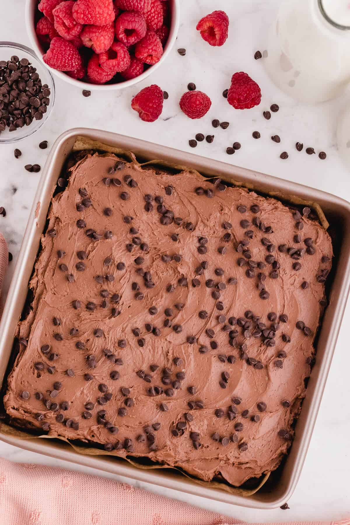 A pan of chocolate raspberry brownies.